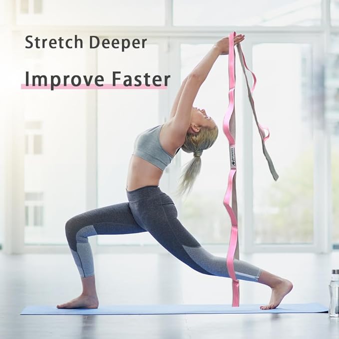Stretching Strap Yoga Strap with Loops, Stretch Straps for Physical Therapy, Non-Elastic Exercise Strap for Pilates, Dance and Gymnastics with Workout Guide-StrideForce Fitness