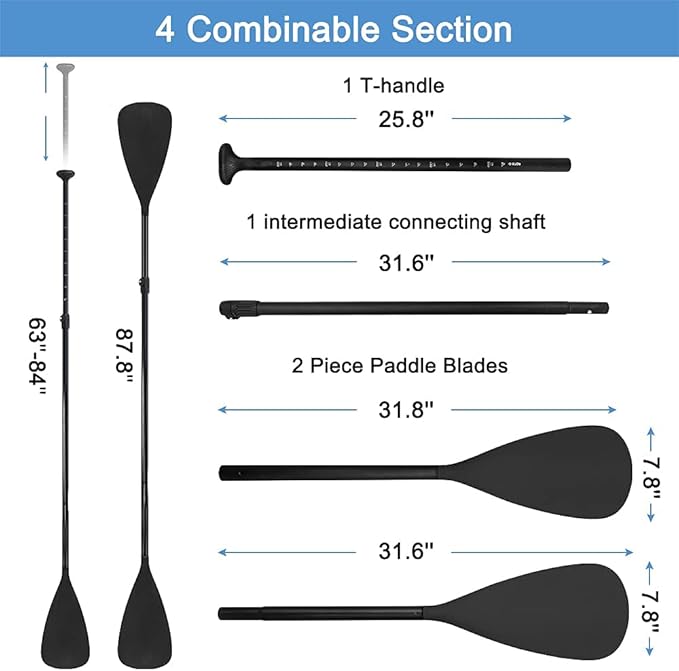 LBW SUP Paddle Board Paddle Stand up Paddleboard Paddles - 3-Piece or 4-Piece Floating Alloy Portable SUP Kayak Paddle Adjustable 2-Sided Paddle-StrideForce Fitness