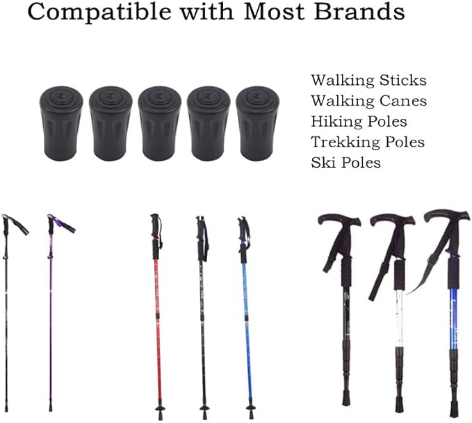 6pcs Walking Stick Tips, Replacement Rubber Tips for Walking Sticks, Trekking Pole Tips Baskets Hiking Pole Tips Feet Shock Absorption Rubber Cane Tips 11mm Diameter Survival Hiking Stick Accessories-StrideForce Fitness