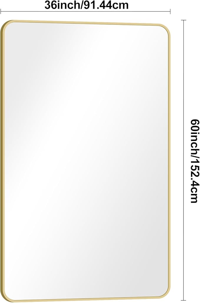 Gold Bathroom Mirror,60x36 inch Wall Mirror for Bathroom Wall Mounted,Round Rectangle Mirror for Bathroom Over Sink,Modern Frame for Home Decor Living Room,Bedroom Entryway,Horizontal/Vertical-StrideForce Fitness