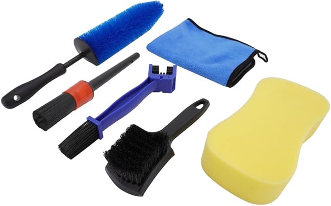 Motorcycle Wheel Cleaning Stand with Cleaning Brush Kit,Universal Roller Paddock for Dirt Street Bike Ebike for Tire Cleaning & Chain Lubrication(Bikes<700 lb & Tire Width<250 mm)(9PCS)-StrideForce Fitness