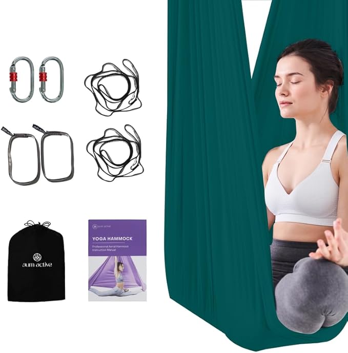 Aerial Silk Yoga Hammock & Swing for Home, Inversion Exercises, Starter Kit for All Levels - Durable with Extension Straps, Carabiners, and Pose Guide-StrideForce Fitness