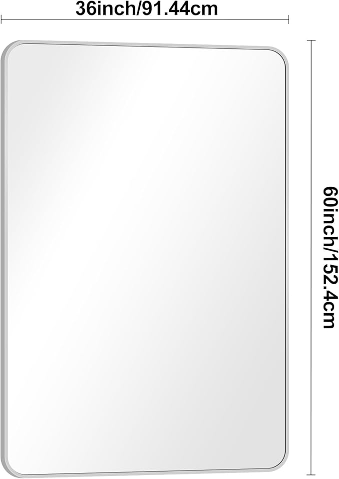 Silver Bathroom Mirror,55x36 inch Wall Mirror for Bathroom Wall Mounted,Rectangle Mirror for Bathroom Over Sink,Modern Frame Round Corner for Living Room,Bedroom Entryway,Horizontal/Vertical-StrideForce Fitness