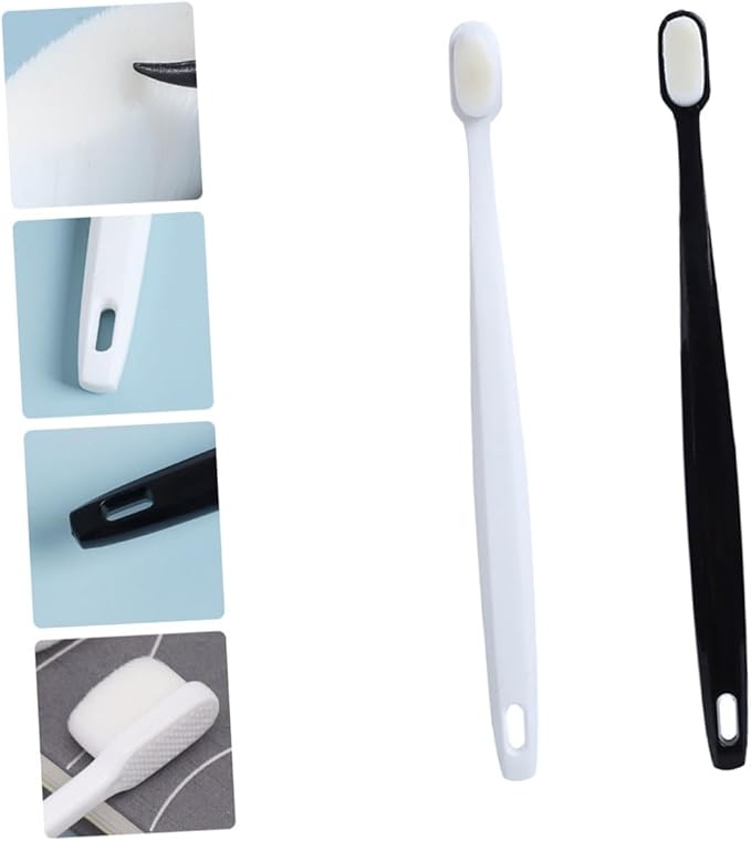 Soft Bristle Toothbrush 2pcs for Adults, Extra Thin Extra Soft Bristles, Gum Care Manual Toothbrush Set with Black and White Handles, Suitable for Sensitive Gums and Couples