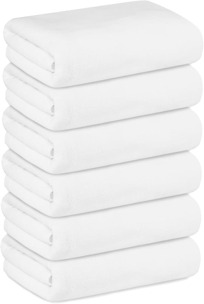 JML Bath Towels, Large Microfiber Bathroom Towel Set 6 Pack 30" x 60", Soft Absorbent Microfiber Body Towels for Adult, White-StrideForce Fitness