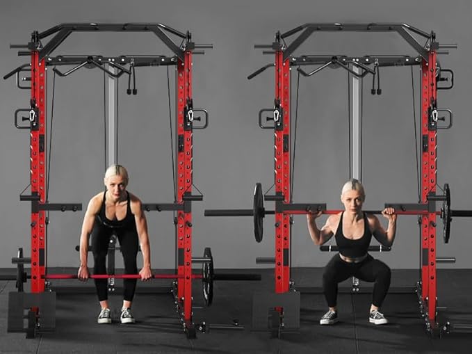 Mikolo Power Cage, Power Rack with Cable Crossover System, 1500LBS Squat Rack with LAT Pull Down System, Workout Cage with Pulley System for Fitness Home Gym-StrideForce Fitness