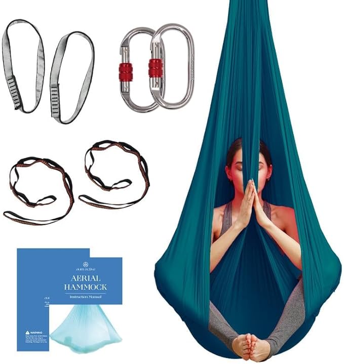 Aerial Silk Yoga Hammock & Swing for Home, Inversion Exercises, Starter Kit for All Levels - Durable with Extension Straps, Carabiners, and Pose Guide-StrideForce Fitness