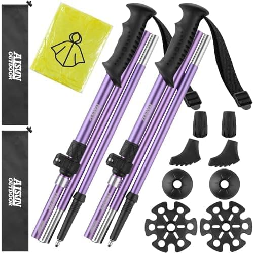 AISUNOURDOOR Lightweight Adjustable Trekking Poles, Aluminum Collapsible Travel Hiking or Walking Sticks for Women Children, with One Disposable Raincoat-StrideForce Fitness