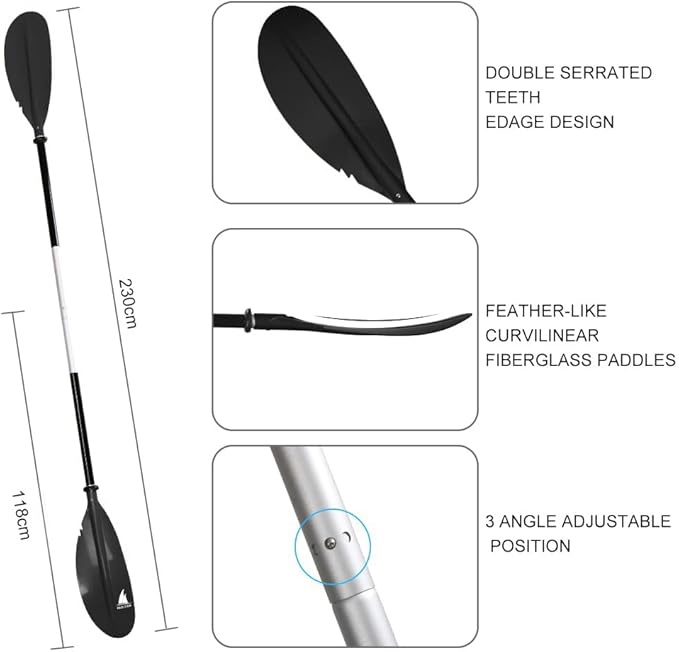Kayak Paddle - Adjustable 2 Pieces Aluminum Alloy Shaft with Glass Fiber Blade for Surfing,Oar Fishing Easy Packable Travel-StrideForce Fitness