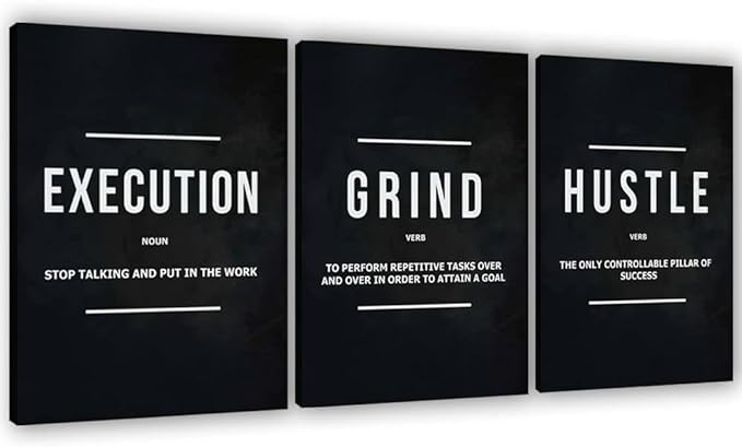 Success Canvas Painting Wall Art Quote Motivational Wall Art Execute Wall Decor 3 Pieces Black Poster Positive Inspirational Framed Artwork Prints Picture for Living Room Office 60''Wx 28''H-StrideForce Fitness