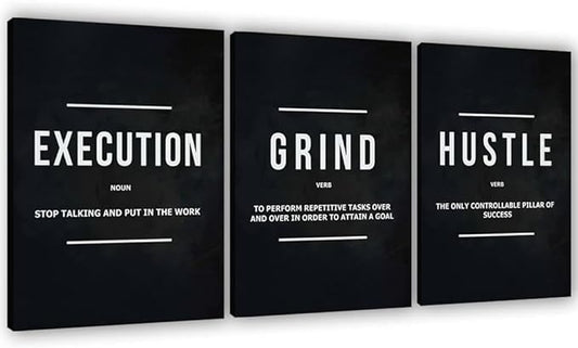 Success Canvas Painting Wall Art Quote Motivational Wall Art Execute Wall Decor 3 Pieces Black Poster Positive Inspirational Framed Artwork Prints Picture for Living Room Office 60''Wx 28''H-StrideForce Fitness