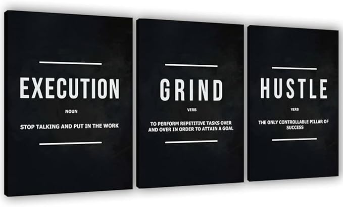 Success Canvas Painting Wall Art Quote Motivational Wall Art Execute Wall Decor 3 Pieces Black Poster Positive Inspirational Framed Artwork Prints Picture for Living Room Office 48''Wx 24''H-StrideForce Fitness
