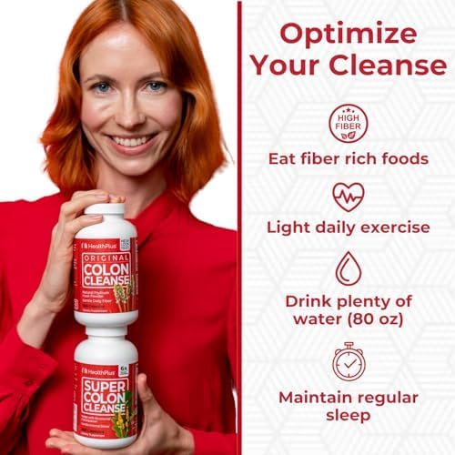 Health Plus Super Colon Cleanse 15 Day Supply of Gentle Gut Cleanse Detox, Psyllium Husk, Probiotics for Constipation Relief & Digestive Support, 60 Capsules-StrideForce Fitness