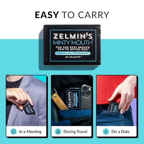 1 Pack - Zelmin's Minty Mouth Breath Freshener - Long Lasting Bad Breath Treatment for Adults, Instant Freshness Helps with Dry Mouth, Natural Breath Mints for Travel, Alcohol-Free, Keto, Gluten-Free