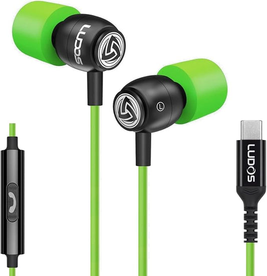 LUDOS Clamor USB C Headphones for iPhone 16 15 Pro Max Plus iPad Pro, 5 Years Warranty, USB-C Earbuds for Samsung Galaxy S24 S23 Ultra S22 S21 FE S20 A55 A54 A53, USB Type C Earphones - Green-StrideForce Fitness