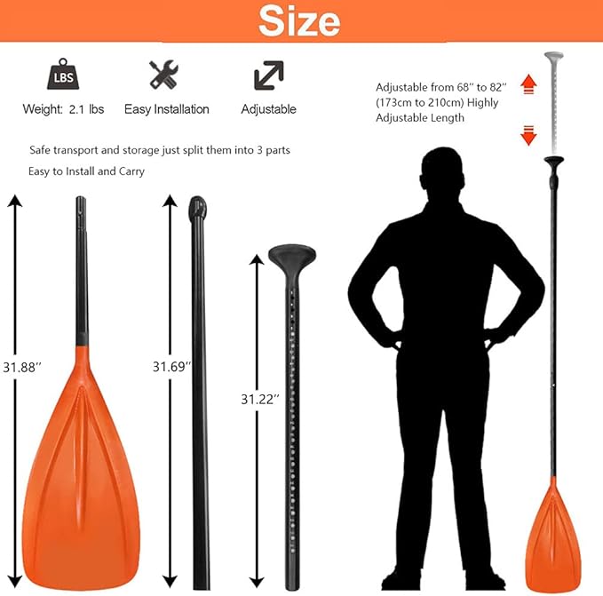 LBW 3 Piece SUP Paddle Board Paddle Floating Portable Paddleboard Accessories Adjustable Double Holes Lock Sturdy & Ergonomic for Surfing Beginner-StrideForce Fitness