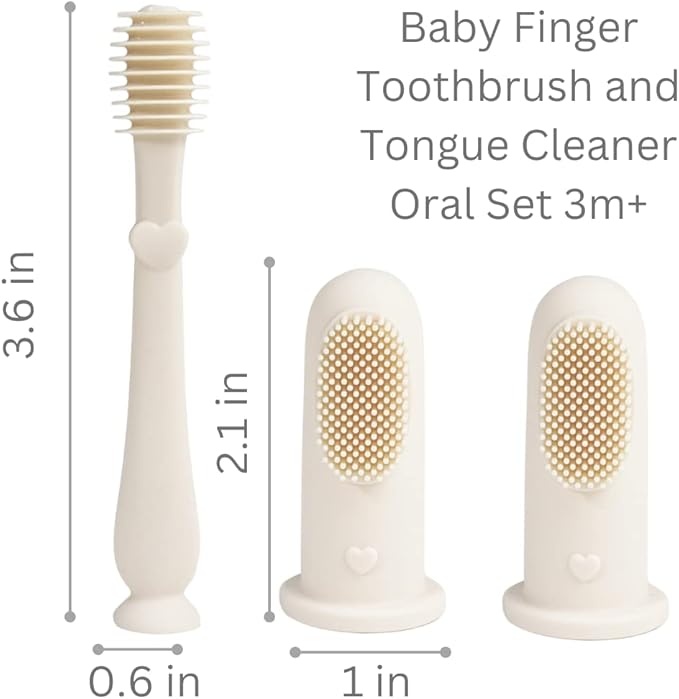 Ali+Oli Oral Care Set for Baby (Ivory) Includes Dual-Sided Baby Finger Toothbrush x 2, Tongue Scraper for Baby, Protective Case, BPA, Phthalate, and PVC Free, Food-Grade Baby Care Products for Infants
