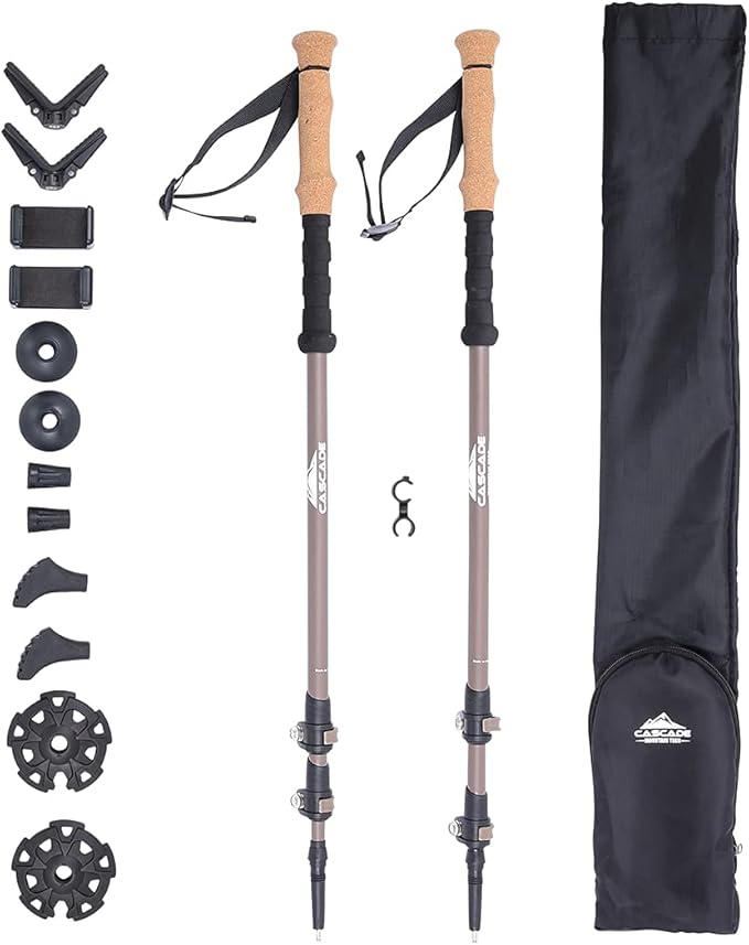 Cascade Mountain Tech Trekking Poles - Carbon Fiber Monopod Walking or Hiking Sticks with with Accessories Mount and Adjustable Quick Locks-StrideForce Fitness