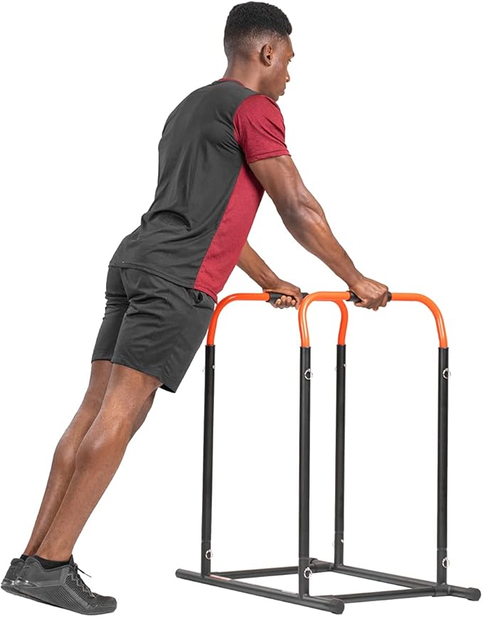 Sunny Health & Fitness Power Tower, Dip Bar, Push-Up & Pull Up Assisting Parallette Station w Optional Rock Climbing Grip Trainer-StrideForce Fitness