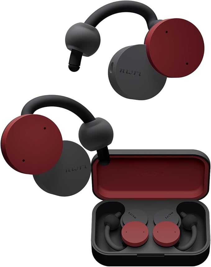 nwm DOTS Wireless On-Ear Speakers (Open Ear Earphones) Sound Leakage suppressed (PSZ Technology - Bone Conduction Alternative) with Optimal Microphone Function Designed in Japan | Burgundy Red-StrideForce Fitness
