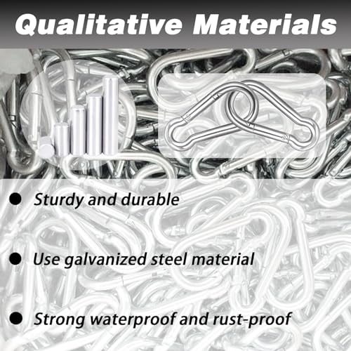 200 PCS 2'' Spring Snap Hook Carabiner, M5 3/16 Inch Galvanized Silver Steel Small Carabiner Clip, 220LBS Holding Capacity Quick Link Clip Keychain for Hammock Dog Leash & Camping Gym-StrideForce Fitness