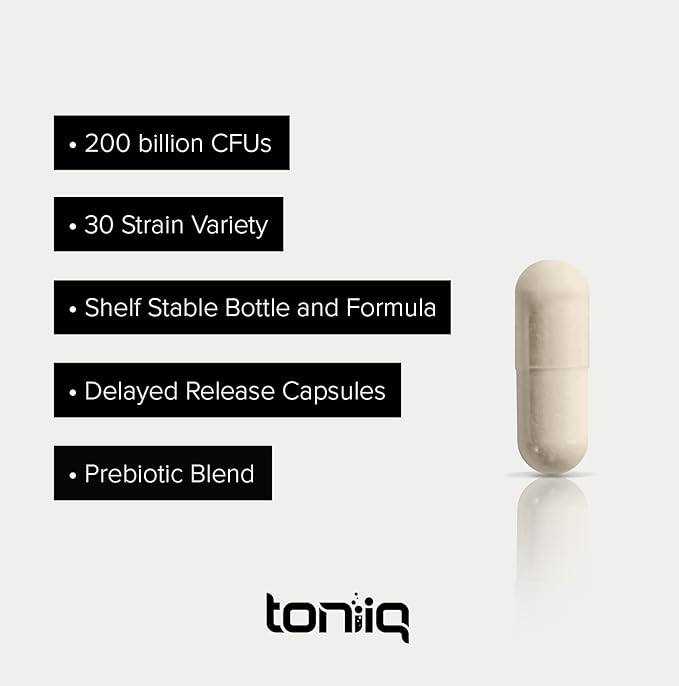 Toniiq 200 Billion CFU Probiotic Supplement 30 Verified Third-Party Tested Strains - Fully Shelf-Stable Probiotics Formula with Prebiotic Blend - Extended Release Capsules-StrideForce Fitness