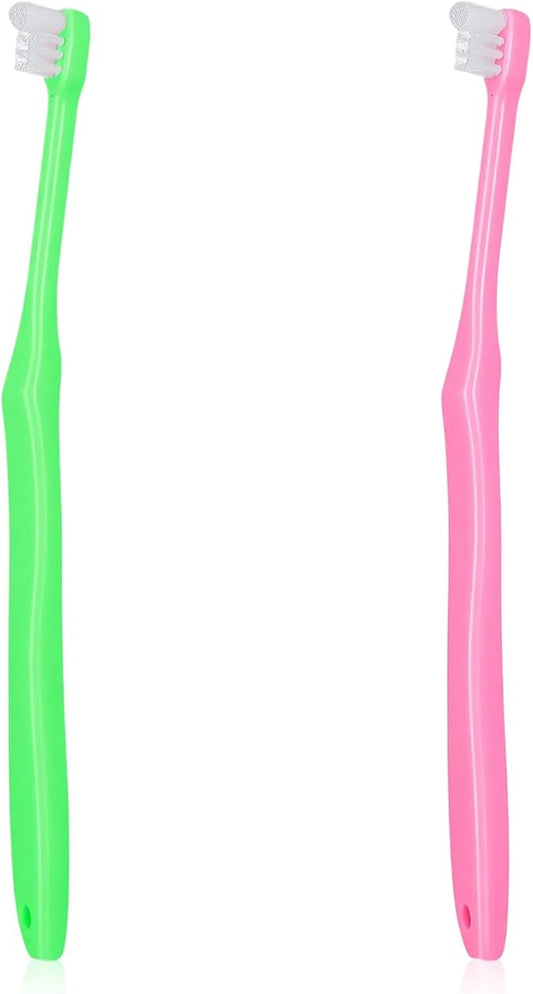 2Pcs Orthodontic Tooth Brush, Soft End Tapered Wisdom Toothbrush, Small Head End Tuft Toothbrush for Adult, Periodontal, Detail Cleaning (Pink Green)