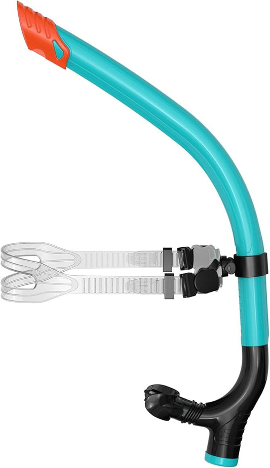 Swimmer's Snorkel for Lap Swimming, Adult Snorkeling Gear Swim Training, Center-Mount Silicone Mouthpiece One-Way Purge Valve in Pool and Open Water-StrideForce Fitness
