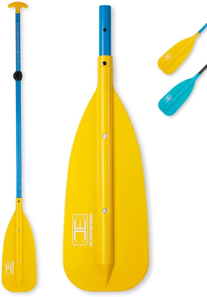 OCEANBROAD Canoe Paddle, Adjustable from 4'3''to 5'3''/130cm to 160cm Aluminum Shaft with Plastic Blade for Canoeing Boating Kayaking, 3-Piece Floatable Oar-StrideForce Fitness