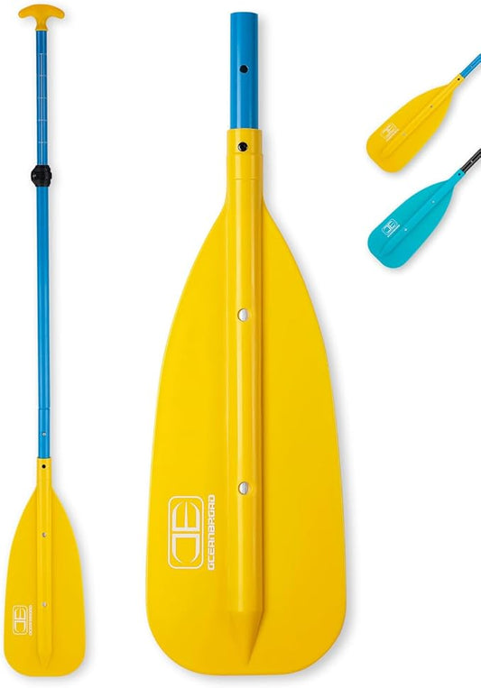 OCEANBROAD Canoe Paddle, Adjustable from 4'3''to 5'3''/130cm to 160cm Aluminum Shaft with Plastic Blade for Canoeing Boating Kayaking, 3-Piece Floatable Oar-StrideForce Fitness