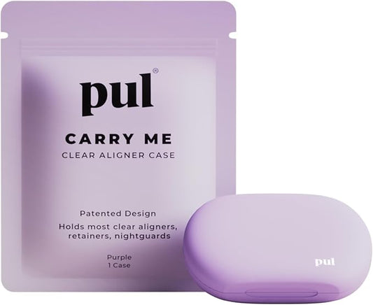 PUL Clear Aligner & Retainer Case – for Invisalign, Partial Dentures, Mouth & Night Guards, PUL Removal Tool, Dental Removables – Plastic Holder w/Secure Magnet Closure, Sleek & Slim Design – Purple