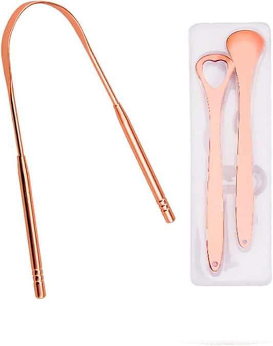 3 Packs Tongue Scraper Kit Stainless Steel Tongue Cleaner Tongue Brush for Reduce Bad Breath and Fresh Breath (Rose Gold)