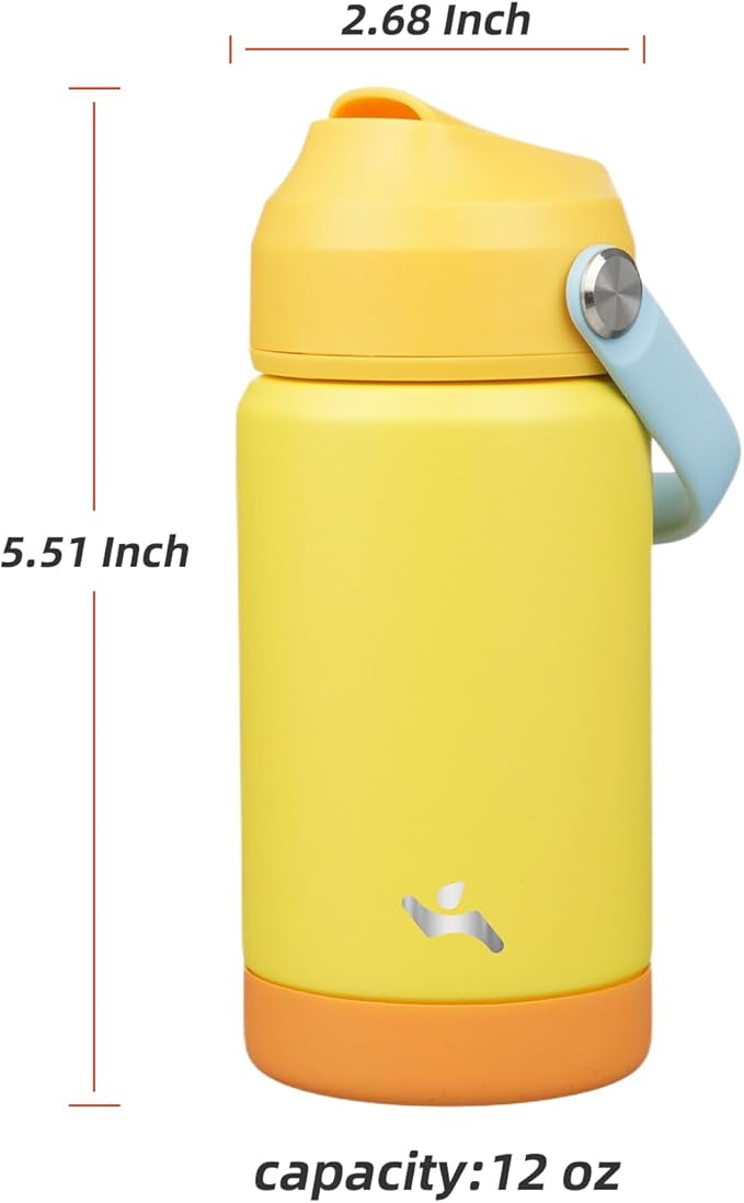 Insulated Water Bottle with Straw Lid,12 oz Stainless Steel Vacuum Metal Bottle with Silicone Handle,Yellow-StrideForce Fitness