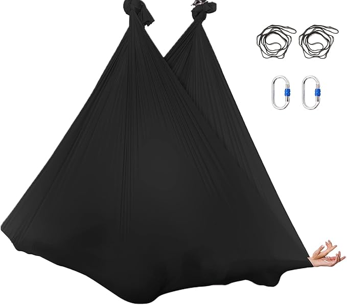 5.5 Yards Aerial Silks Yoga Swing Set - Aerial Yoga Hammock Kit Anti-Gravity Flying for Fitness, Low/Non Stretch Nylon Tricot Fabric Hardware Included for Dance-StrideForce Fitness