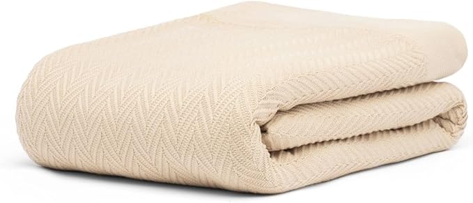 Luxury Cotton Blanket King Size – Soft & Breathable Herringbone Weave – Lightweight All-Season Bed Blanket for Warmth & Comfort – Cozy, Durable-StrideForce Fitness