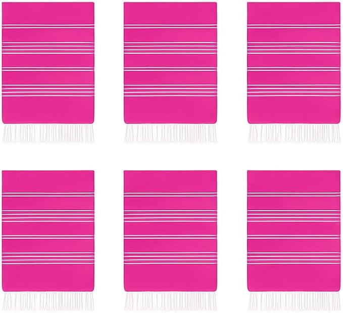 HAVLULAND 6 Packs Oversized Stripe Turkish Beach Towel 72"x40" Thin Quick Dry Sand Free Pool Bath Swim Towels Extra Large XL Clearance Blanket Adult Travel Vacation Essentials (Fuchsia)-StrideForce Fitness