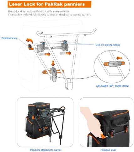 Ibera Bicycle Bag PakRak Clip-On Quick-Release All Weather Bike Panniers (Pair), Includes Rain Cover , Black-StrideForce Fitness