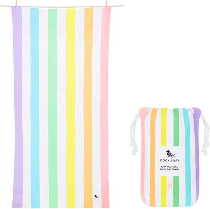 Dock & Bay Beach Towel - Quick Dry, Sand Free - Compact, Lightweight - 100% Recycled - Includes Bag - Summer - Unicorn Waves - Large (160x90cm, 63x35)-StrideForce Fitness