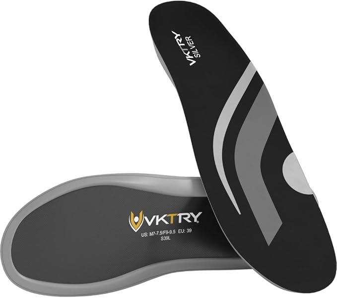VKTRY Silver Performance Insoles, Carbon Fiber Composite Inserts for Everyday & Active Lifestyle - Lightweight, Comfortable, Structured Arch Support, Shock Absorption, Energy-Return, Anti-Fatigue-StrideForce Fitness