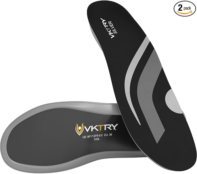 VKTRY Silver Performance Insoles, Carbon Fiber Composite Inserts for Everyday & Active Lifestyle - Lightweight, Comfortable, Structured Arch Support, Shock Absorption, Energy-Return, Anti-Fatigue-StrideForce Fitness