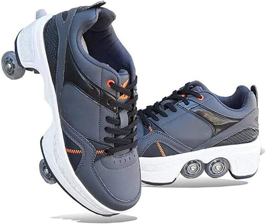 Double-Row Deform Wheel Automatic Walking Shoes Invisible Deformation Roller Skate 2 in 1 Removable Pulley Skates Skating Parkour-StrideForce Fitness