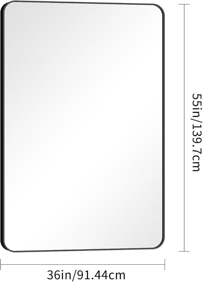 55x36 inch Bathroom Mirror,Black Rectangle Mirror,Wall Mounted Bathroom Frame Vanity Mirror with Round Corner for Bedroom Living Room, Entryway Hangs Horizontal or Vertical-StrideForce Fitness