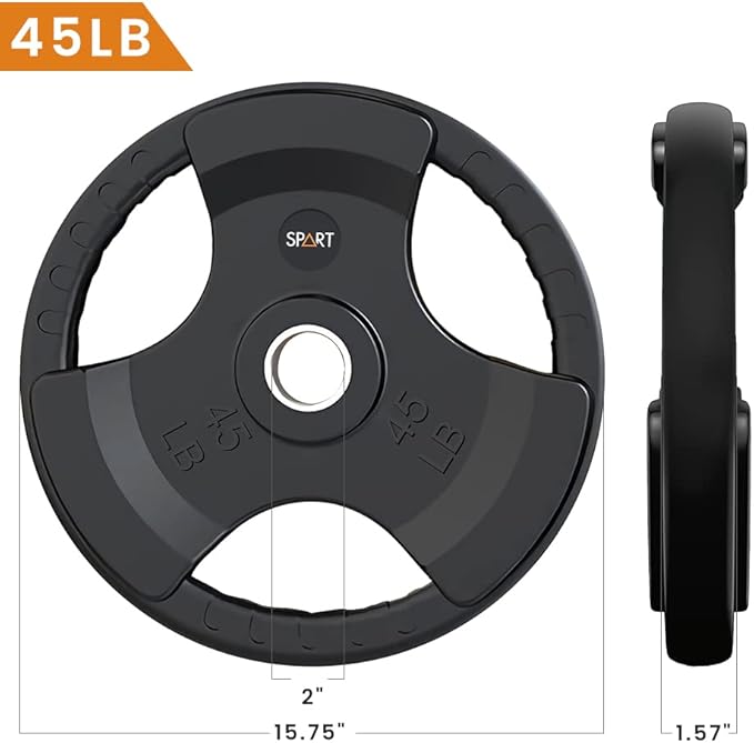 SPART Weight Plate 2-Inch Rubber Coated Olympic Grip Plate for Barbell,Solid Cast Iron Weight Plates in Pairs or Single for Strength Training,Weightlifting,Crossfit,Home Gym(5LB/10LB/25LB/35LB/45LB)-StrideForce Fitness