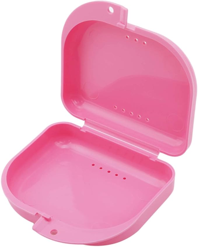 Mouth Guard Case Orthodontic Retainer Box Denture Storage Container, Pink