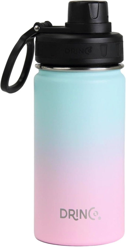 DRINCO Stainless Steel Water Bottle Spout Lid Vacuum Insulated Double Wall Water Bottle Wide Mouth (40oz 32oz 22oz 18oz 14oz) Leak Proof Keeps Cold or Hot (14 oz, 14oz Macaron)-StrideForce Fitness