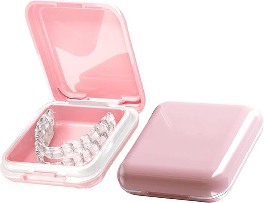 Retainer Case,Cute Mouthguard Case with Mirror,Slim Night Mouth Guard Case with Lid Hinge,Aligner Case,Inner Size 2.56, 2.36, 0.79inch