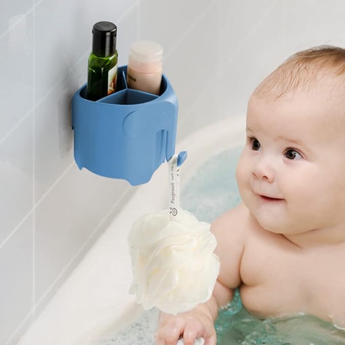 Kids Toothbrush Holder, Cute Elephant Toothbrush Holders for Toddler, Toothbrush Toothpaste Holder for Bathroom, Toothbrush Organizer with 3 Slots and a Hook, Sky Blue