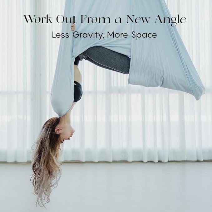 Aerial Silk Yoga Hammock & Swing for Home, Inversion Exercises, Starter Kit for All Levels - Durable with Extension Straps, Carabiners, and Pose Guide-StrideForce Fitness