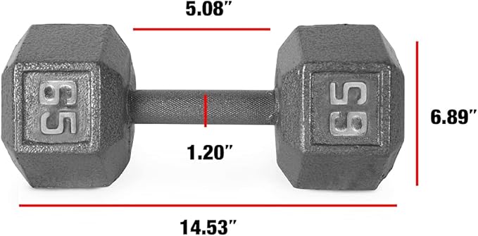 WF Athletic Supply Cast Iron Solid Hexagon Gray/Black Dumbbells, Strength Training Free Weights Set of 2 for Women and Men, Hand Weights Sold by Pairs, Multi-Select Size Options Available-StrideForce Fitness