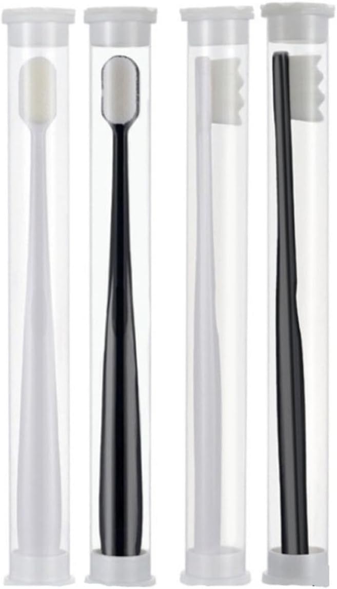 FOMIYES Soft Micro-Nano Toothbrush Set 4Pcs, Ultra-Fine Supple Bristles, Household Oral Care for Adults, Includes Flat and Wavy Head Black White, Suitable for Sensitive Gums and Teeth